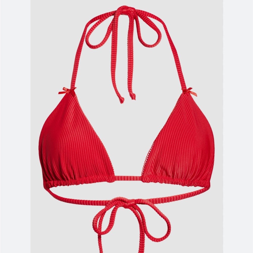 Frankies Bikinis Red Ribbed Bikini Set